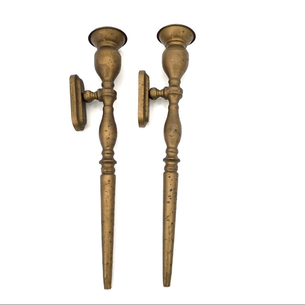 Set of 2 Gold Wall Mount Sconce Long Candlestick Holders